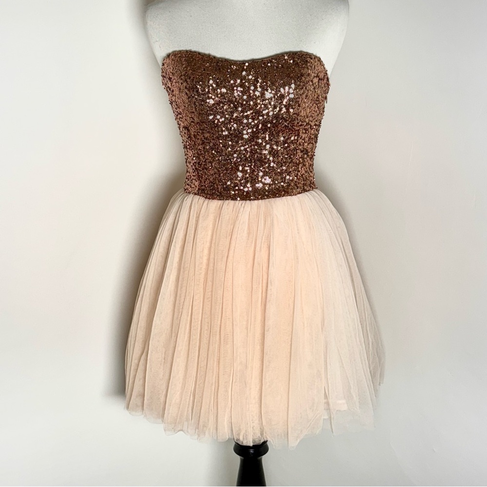 Dainty Hooligan Peach Sequined Tulle Mini Dress Size Small